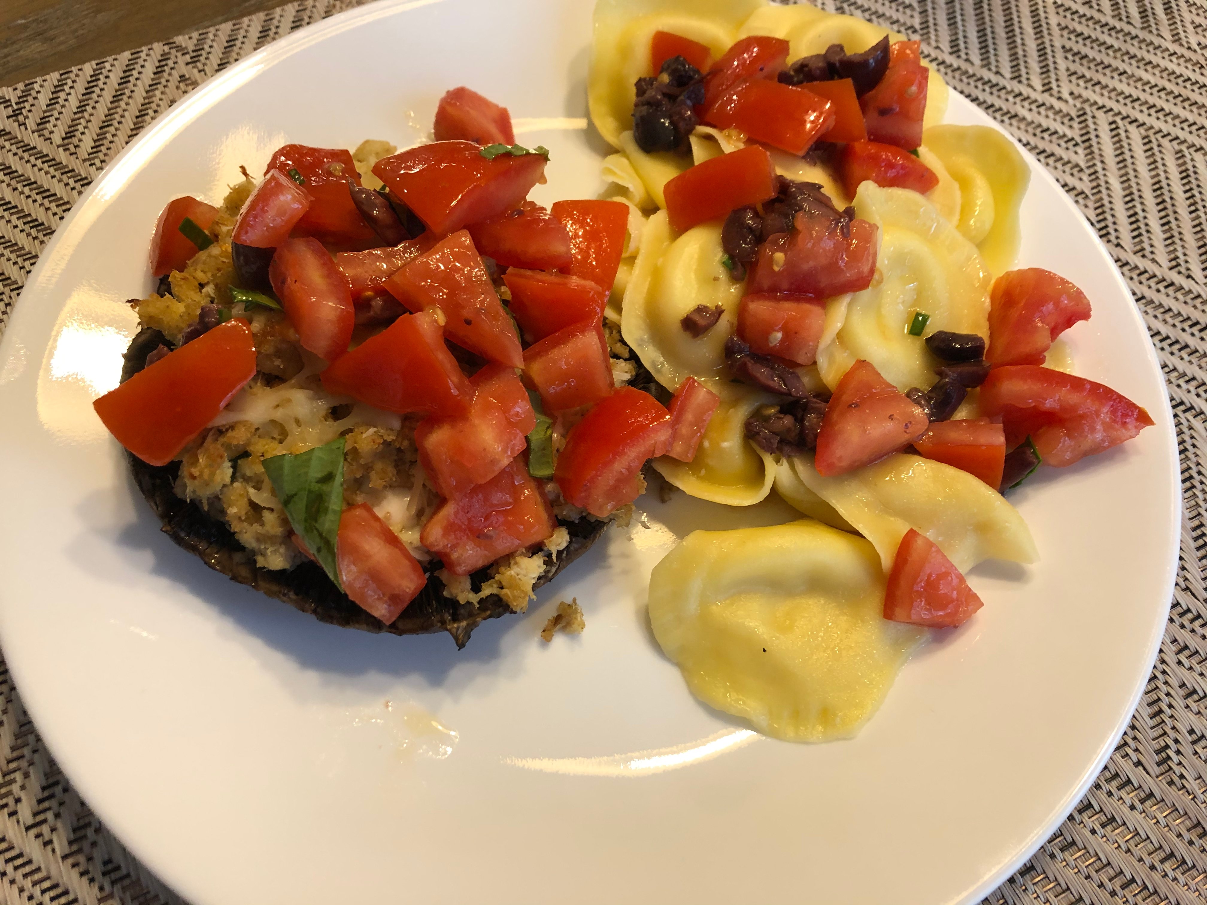Meatless Friday Crab and Mozzarella Stuffed Mushrooms with Bruschetta